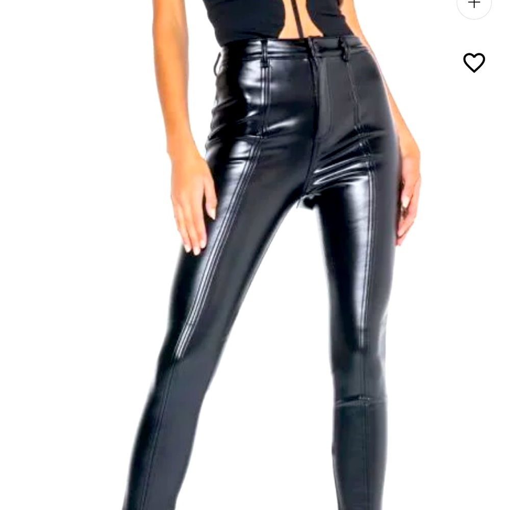Akira faux leather high wasted pants with split hem